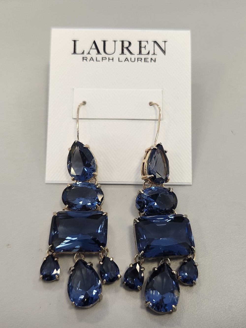 NWT Ralph Lauren Gold-Tone Dark Blue Chandelier Earrings ***DEFECT***